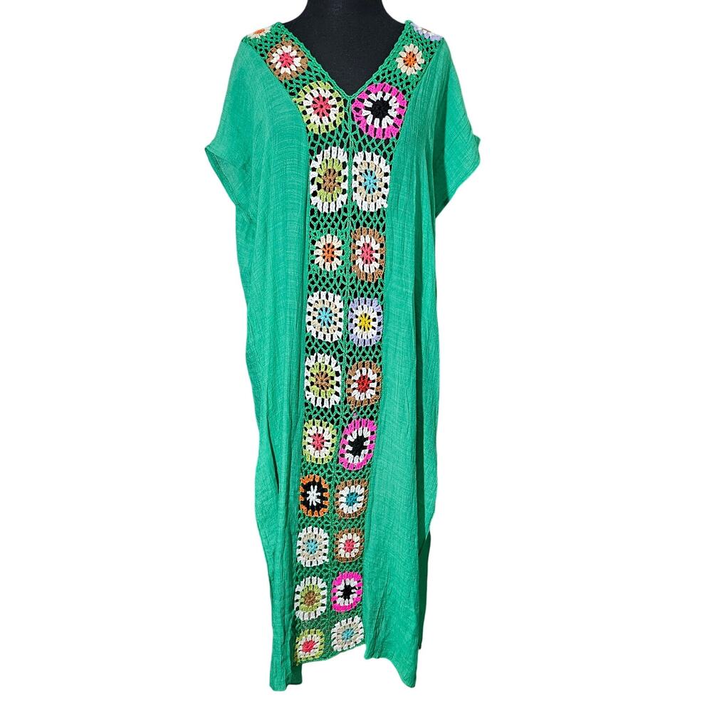 Green Maxi Dress with Crochet Detail